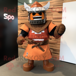 Rust Samurai mascot costume character dressed with a Polo Shirt and Bow ties