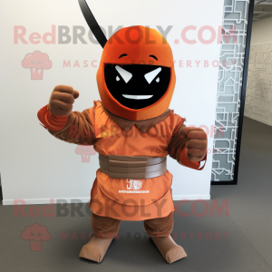 Rust Samurai mascot costume character dressed with a Polo Shirt and Bow ties