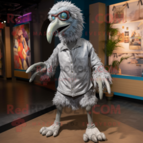 Silver Dodo Bird mascot costume character dressed with a Jumpsuit and Shoe laces