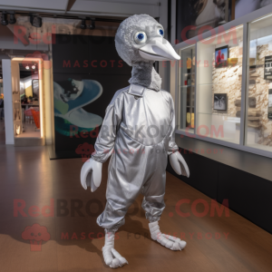 Silver Dodo Bird mascot costume character dressed with a Jumpsuit and Shoe laces