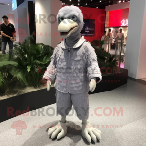 Silver Dodo Bird mascot costume character dressed with a Jumpsuit and Shoe laces