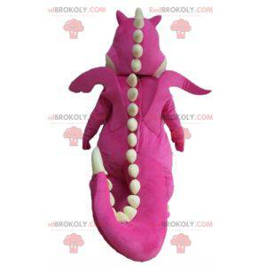 Mascote gigante dragão rosa e branco atraente - Redbrokoly.com