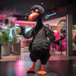 Black Flamingo mascot costume character dressed with a Romper and Brooches