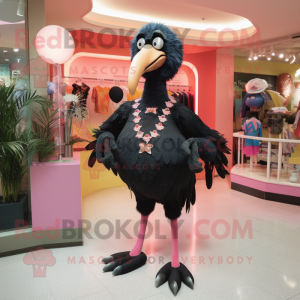 Black Flamingo mascot costume character dressed with a Romper and Brooches