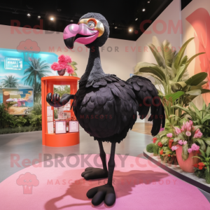 Black Flamingo mascot costume character dressed with a Romper and Brooches