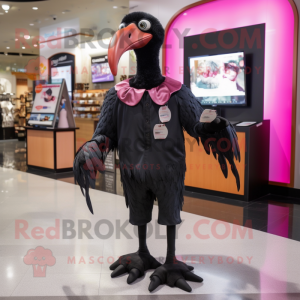 Black Flamingo mascot costume character dressed with a Romper and Brooches