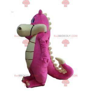 Mascote gigante dragão rosa e branco atraente - Redbrokoly.com