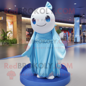 Sky Blue Beluga Whale mascot costume character dressed with a Wrap Dress and Headbands