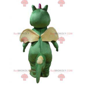 Cute and colorful green yellow and pink dragon mascot -
