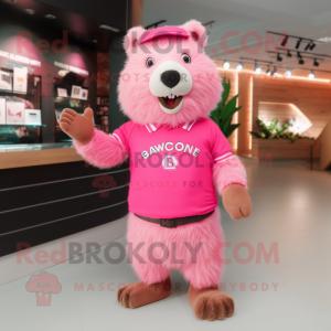 Pink Beaver mascot costume character dressed with a Polo Tee and Bracelets