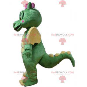 Mascotte de dragon vert jaune et rose mignon et coloré -