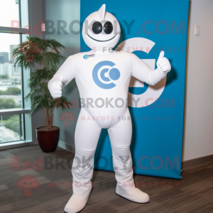 White Superhero mascot costume character dressed with a Jumpsuit and Tie pins