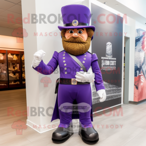 Purple Civil War Soldier mascot costume character dressed with a Polo Shirt and Rings