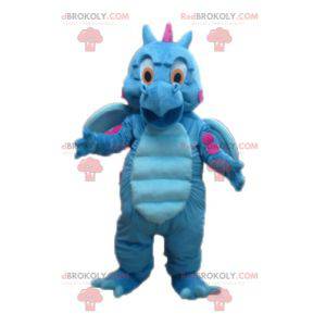 Mascote dragão azul e rosa fofo e colorido - Redbrokoly.com