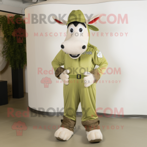 Olive Zebu mascot costume character dressed with a Cargo Pants and Foot pads