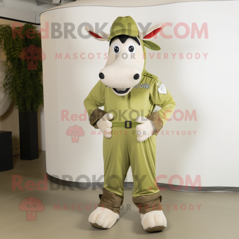 Olive Zebu mascot costume character dressed with a Cargo Pants and Foot pads Olive Zebu mascot costume character dressed with a Cargo Pants and Foot pads