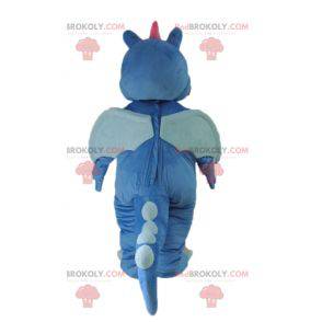 Nettes und buntes blaues und rosa Drachenmaskottchen -
