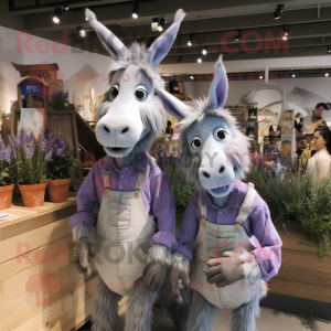 Lavender Donkey mascot costume character dressed with a Boyfriend Jeans and Hairpins