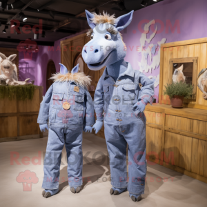 Lavender Donkey mascot costume character dressed with a Boyfriend Jeans and Hairpins