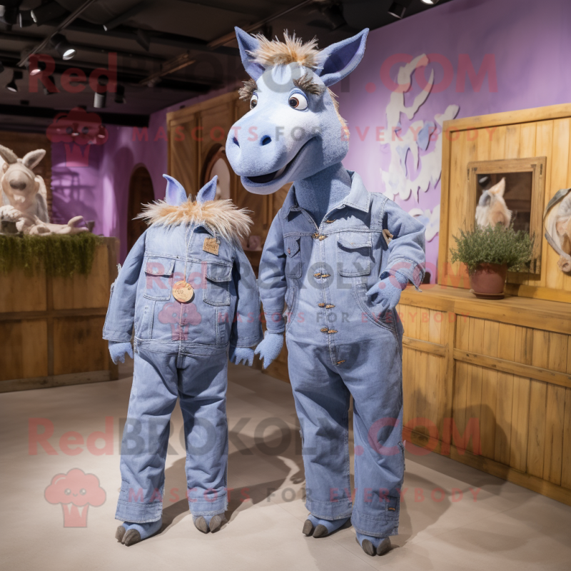 Lavender Donkey mascot costume character dressed with a Boyfriend Jeans and Hairpins Lavender Donkey mascot costume character dressed with a Boyfriend Jeans and Hairpins
