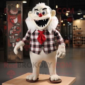 Cream Vampire mascot costume character dressed with a Flannel Shirt and Cufflinks