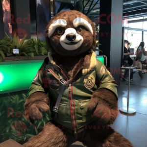 Forest Green Sloth mascot costume character dressed with a Moto Jacket and Bracelets