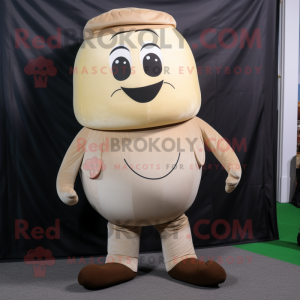 Beige Meatballs mascot costume character dressed with a Bootcut Jeans and Cummerbunds