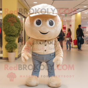 Beige Meatballs mascot costume character dressed with a Bootcut Jeans and Cummerbunds