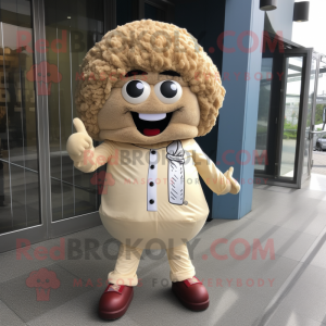 Beige Meatballs mascot costume character dressed with a Bootcut Jeans and Cummerbunds