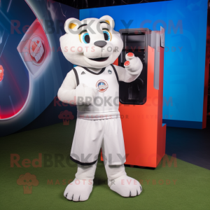 White Soccer Goal mascot costume character dressed with a Tank Top and Wallets