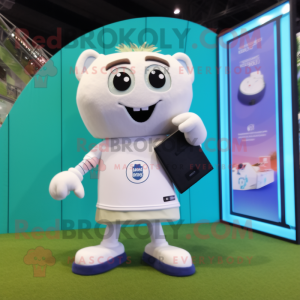 White Soccer Goal mascot costume character dressed with a Tank Top and Wallets