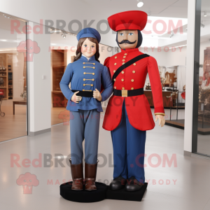 Red Civil War Soldier mascot costume character dressed with a Mom Jeans and Bow ties