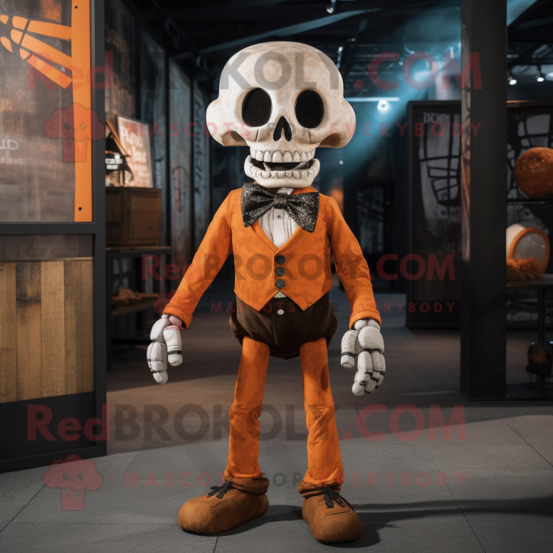 Rust Skull mascot costume character dressed with a Henley Shirt and Bow ties