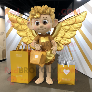Goud Cupid mascotte kostuum...