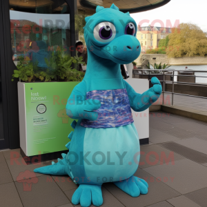 Sky Blue Loch Ness Monster mascot costume character dressed with a Culottes and Bracelet watches