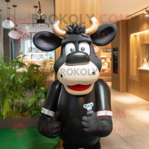 Black Jersey Cow mascot costume character dressed with a Rugby Shirt and Headbands