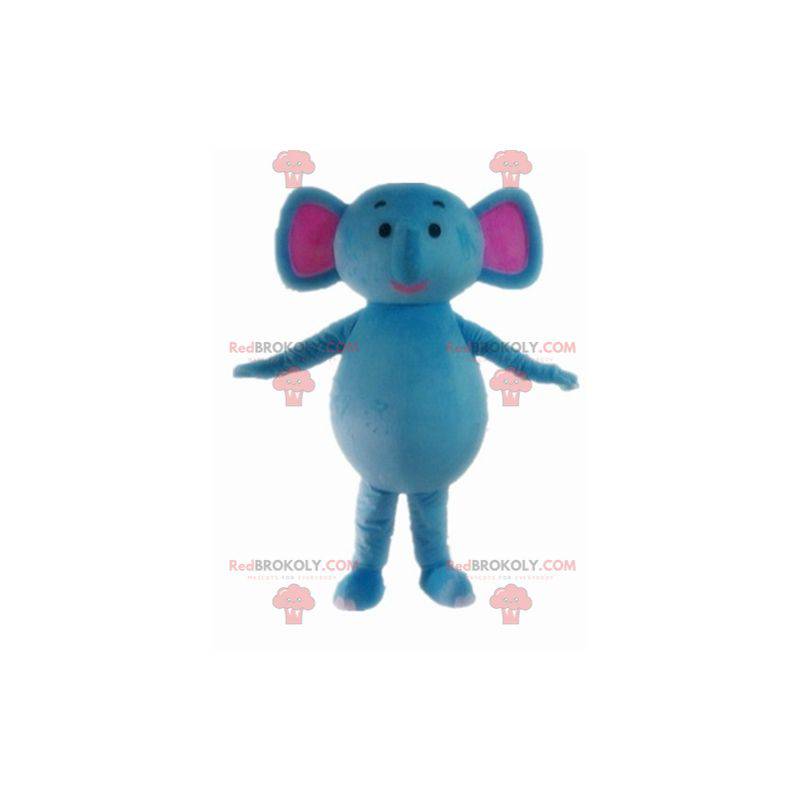 Mascotte d'éléphant bleu et rose mignon et coloré -