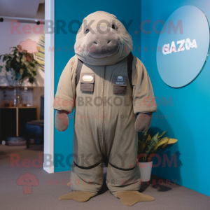 nan Stellar'S Sea Cow mascot costume character dressed with a Jumpsuit and Backpacks