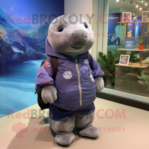 nan Stellar'S Sea Cow mascot costume character dressed with a Jumpsuit and Backpacks