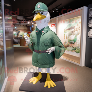 Forest Green Seagull mascot costume character dressed with a Rash Guard and Berets