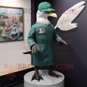 Forest Green Seagull mascot costume character dressed with a Rash Guard and Berets