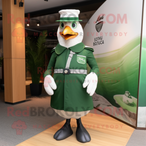 Forest Green Seagull mascot costume character dressed with a Rash Guard and Berets