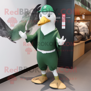 Forest Green Seagull mascot costume character dressed with a Rash Guard and Berets