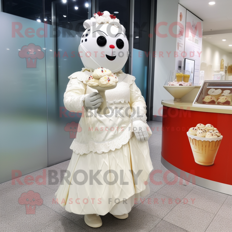 nan Ice Cream mascot costume character dressed with a Wedding Dress and Coin purses