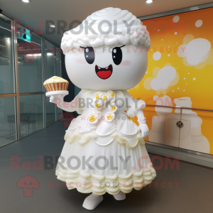 nan Ice Cream mascot costume character dressed with a Wedding Dress and Coin purses