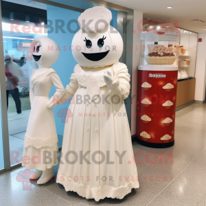 nan Ice Cream mascot costume character dressed with a Wedding Dress and Coin purses