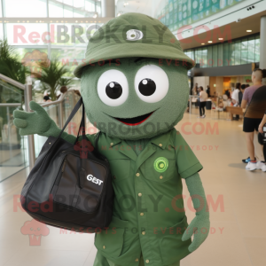 Forest Green Gyro mascot costume character dressed with a Button-Up Shirt and Tote bags