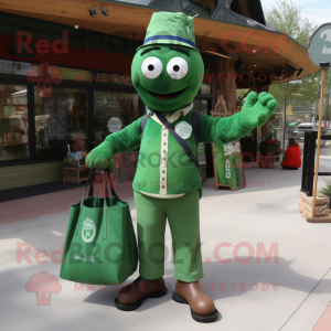 Forest Green Gyro mascot costume character dressed with a Button-Up Shirt and Tote bags