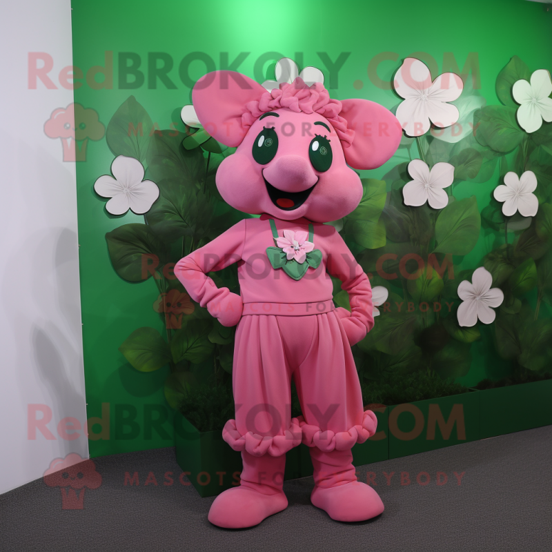 Pink Bunch Of Shamrocks mascot costume character dressed with a Culottes and Foot pads Pink Bunch Of Shamrocks mascot costume character dressed with a Culottes and Foot pads