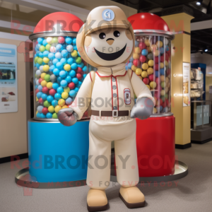 Beige Gumball Machine mascot costume character dressed with a Chinos and Handbags